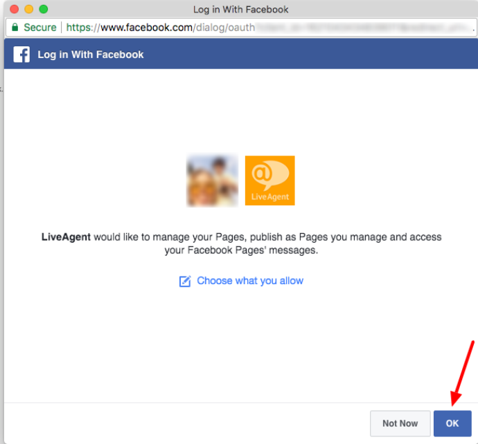 Atļaujas došana LiveAgent pārvaldīt jūsu Facebook lapu