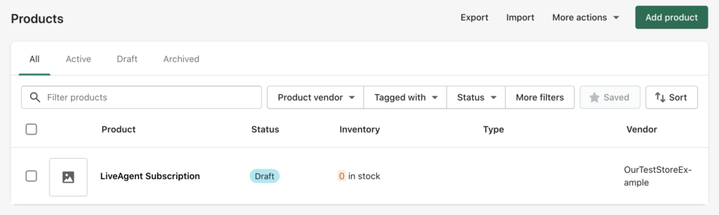 Shopify produktu sadaļa